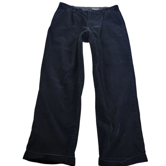 Eddie Bauer Corduroy Pants Mens 38x32 Black Pleated Retro Cotton - Picture 1 of 6